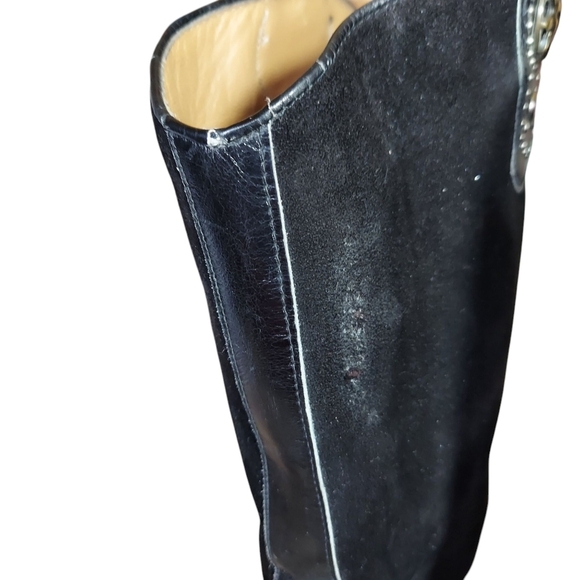 R. Martegani's Sun God Studded Black Leather with Decorative Ankle Strap Boots - Picture 9 of 15